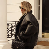 TIMOTHY Shearling Leather Jacket in Noir