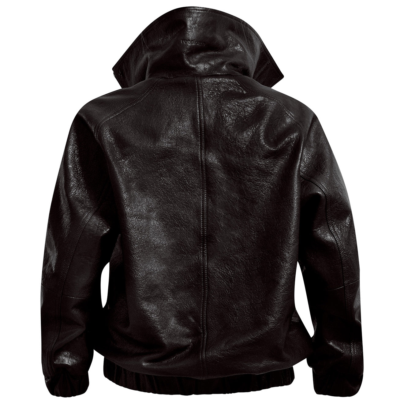 ONI Funnel Neck Leather Jacket in Brown