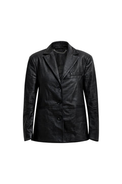 RUE Classic Leather Blazer in Embossed Croc