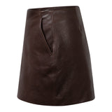 SIMPLY PERFECT Leather Skirt in Espresso Brown