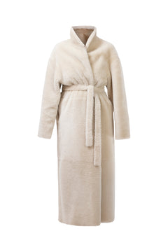 MAYFAIR Shearling Reversible Wrap Coat in Snow Bear