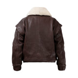 DIAMOND GIRL Leather Bomber in Espresso Brown