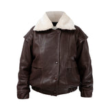 DIAMOND GIRL Leather Bomber in Espresso Brown