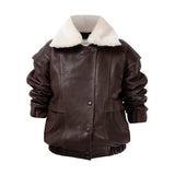 DIAMOND GIRL Leather Bomber in Espresso Brown