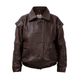 DIAMOND GIRL Leather Bomber in Espresso Brown