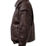 DIAMOND GIRL Leather Bomber in Espresso Brown