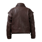 DIAMOND GIRL Leather Bomber in Espresso Brown