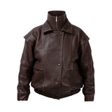 DIAMOND GIRL Leather Bomber in Espresso Brown
