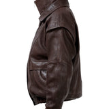 DIAMOND GIRL Leather Bomber in Espresso Brown