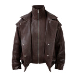 DIAMOND GIRL Leather Bomber in Espresso Brown