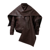 DIAMOND GIRL Leather Bomber in Espresso Brown