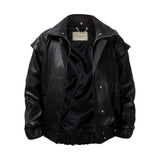 DIAMOND GIRL Leather Bomber in Noir