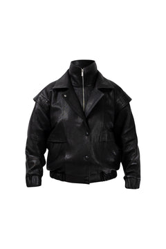 DIAMOND GIRL Leather Bomber in Noir
