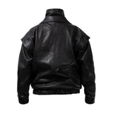 DIAMOND GIRL Leather Bomber in Noir