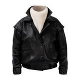 DIAMOND GIRL Leather Bomber in Noir