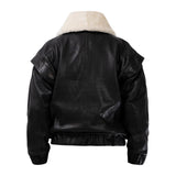 DIAMOND GIRL Leather Bomber in Noir