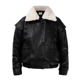 DIAMOND GIRL Leather Bomber in Noir