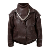 DIAMOND GIRL Leather Bomber in Espresso Brown