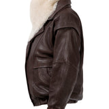 DIAMOND GIRL Leather Bomber in Espresso Brown