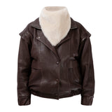 DIAMOND GIRL Leather Bomber in Espresso Brown