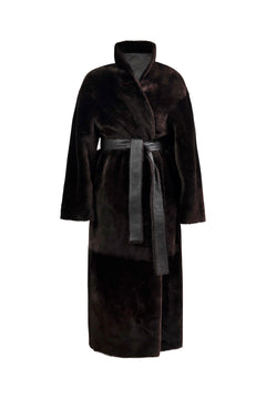 MAYFAIR Shearling Reversible Wrap Coat in Brown Bear