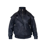 DIAMOND GIRL Leather Bomber in Navy
