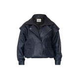 DIAMOND GIRL Leather Bomber in Navy