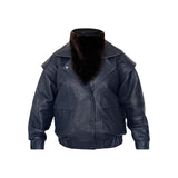 DIAMOND GIRL Leather Bomber in Navy