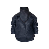DIAMOND GIRL Leather Bomber in Navy