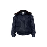 DIAMOND GIRL Leather Bomber in Navy