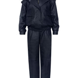 DIAMOND GIRL Leather Bomber in Navy