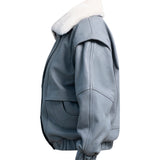 DIAMOND GIRL Leather Bomber in French Grey