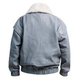 DIAMOND GIRL Leather Bomber in French Grey