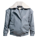 DIAMOND GIRL Leather Bomber in French Grey