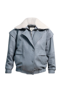 DIAMOND GIRL Leather Bomber in French Grey