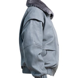 DIAMOND GIRL Leather Bomber in French Grey