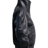 ONI Funnel Neck Leather Jacket in Black