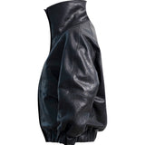 ONI Funnel Neck Leather Jacket in Black