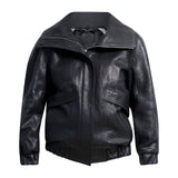ONI Funnel Neck Leather Jacket in Black