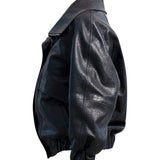 ONI Funnel Neck Leather Jacket in Black