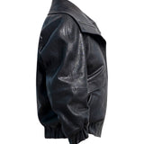 ONI Funnel Neck Leather Jacket in Black