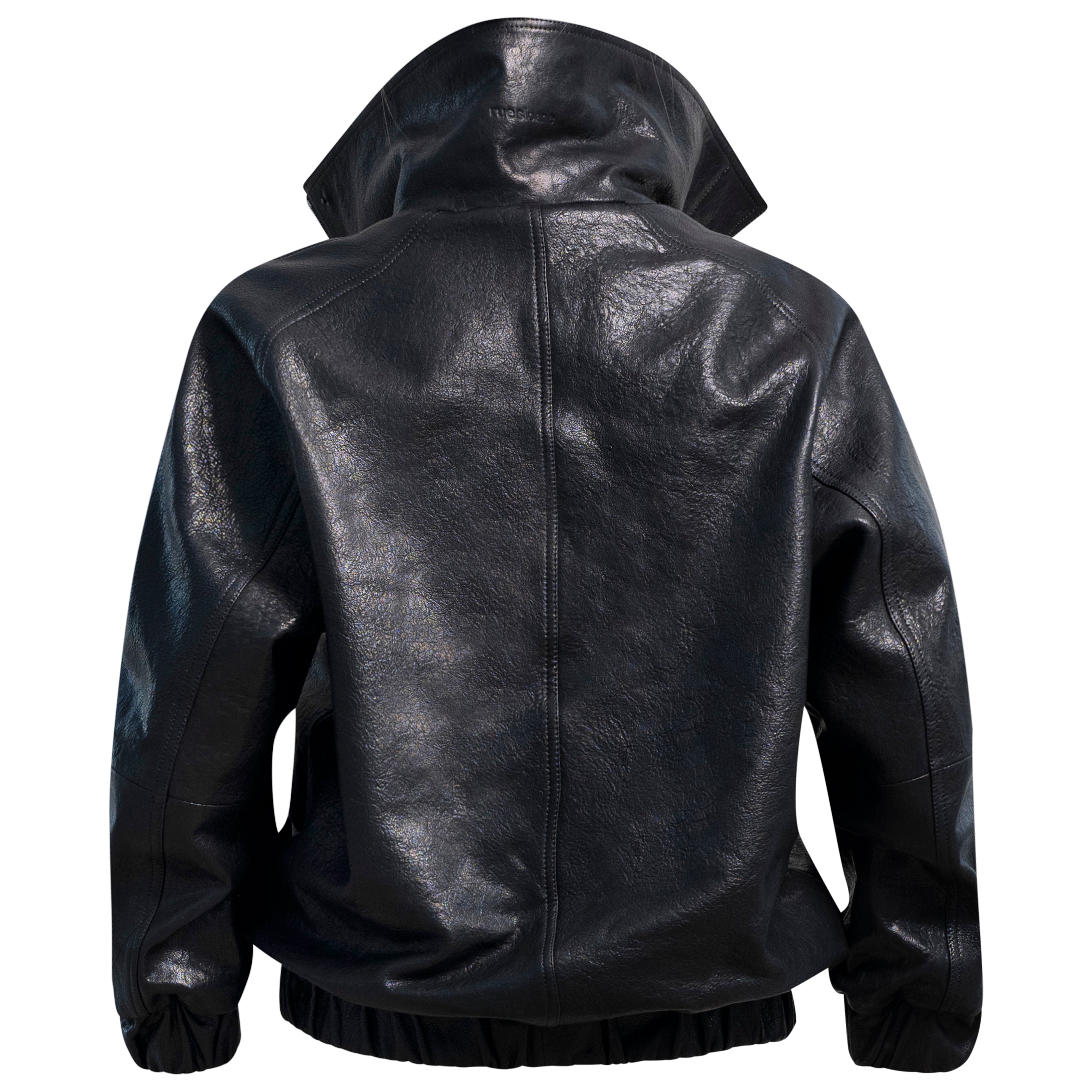 ONI Funnel Neck Leather Jacket in Black
