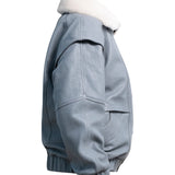 DIAMOND GIRL Leather Bomber in French Grey