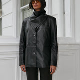 RUE Classic Leather Blazer in Smooth Black