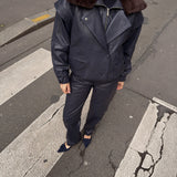 SIMPLY PERFECT Leather Trousers in Navy