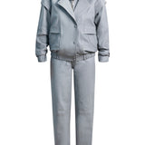 SIMPLY PERFECT Leather Trousers in French Grey
