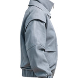 DIAMOND GIRL Leather Bomber in French Grey