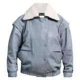 DIAMOND GIRL Leather Bomber in French Grey