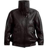 ONI Funnel Neck Leather Jacket in Brown